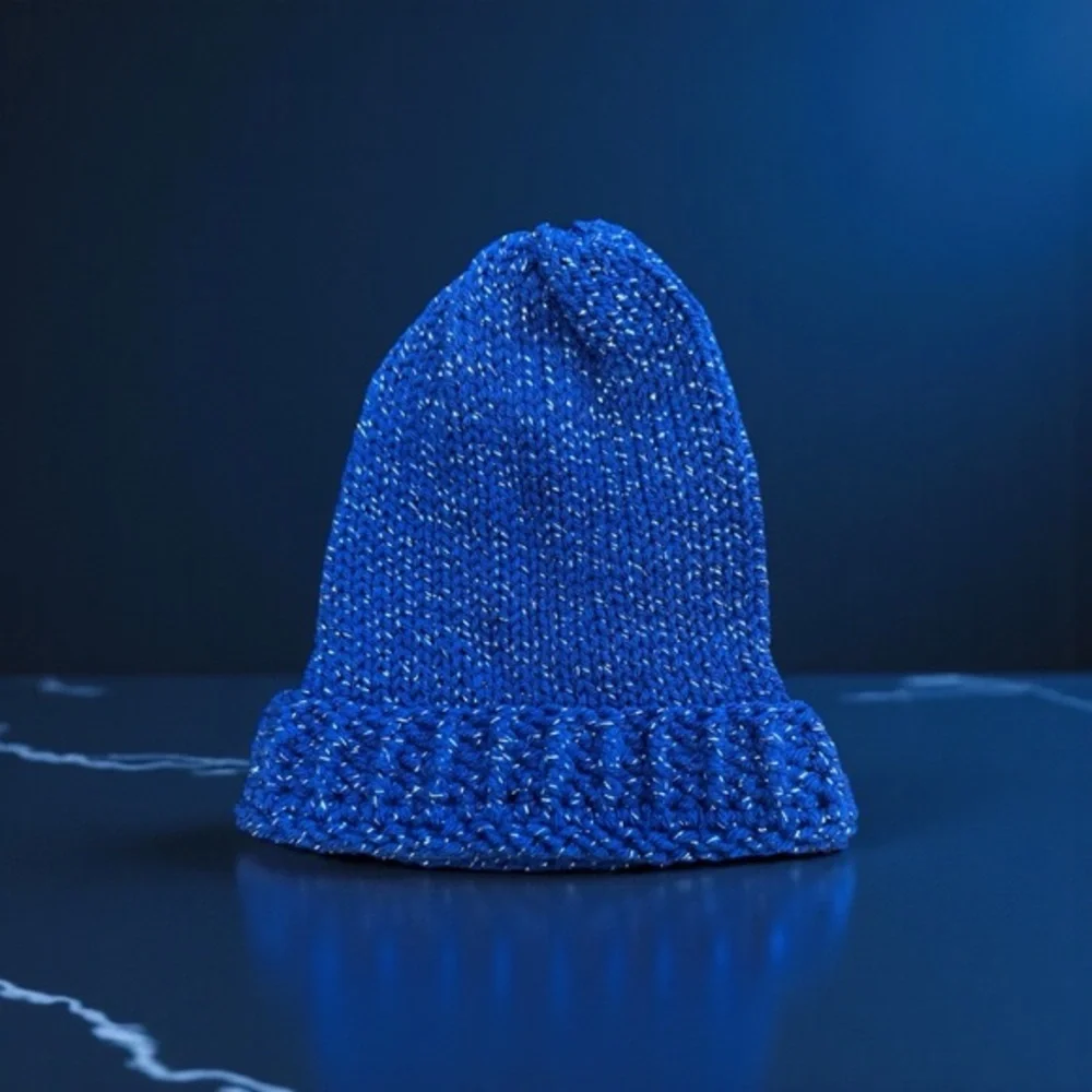 Blue Knit Beanie Hat